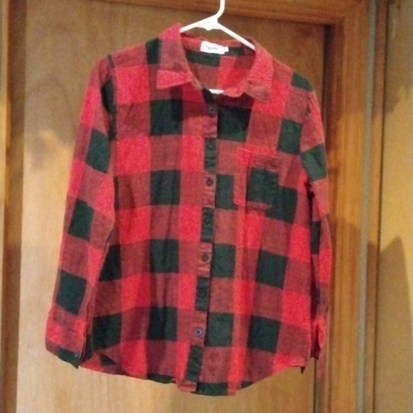 BLACK and red flannel feel junior size large top - Picture 1 of 2